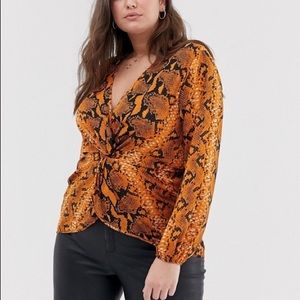 ASOS Curve Long Sleve Twist Front Top Snake Print